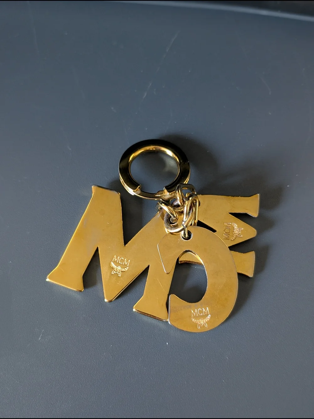 MCM Gold Tone Logo Letter Keychain Charm